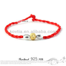 Neueste silberne Perlen Armbänder rote geflochtene Seil Armband Großhandel